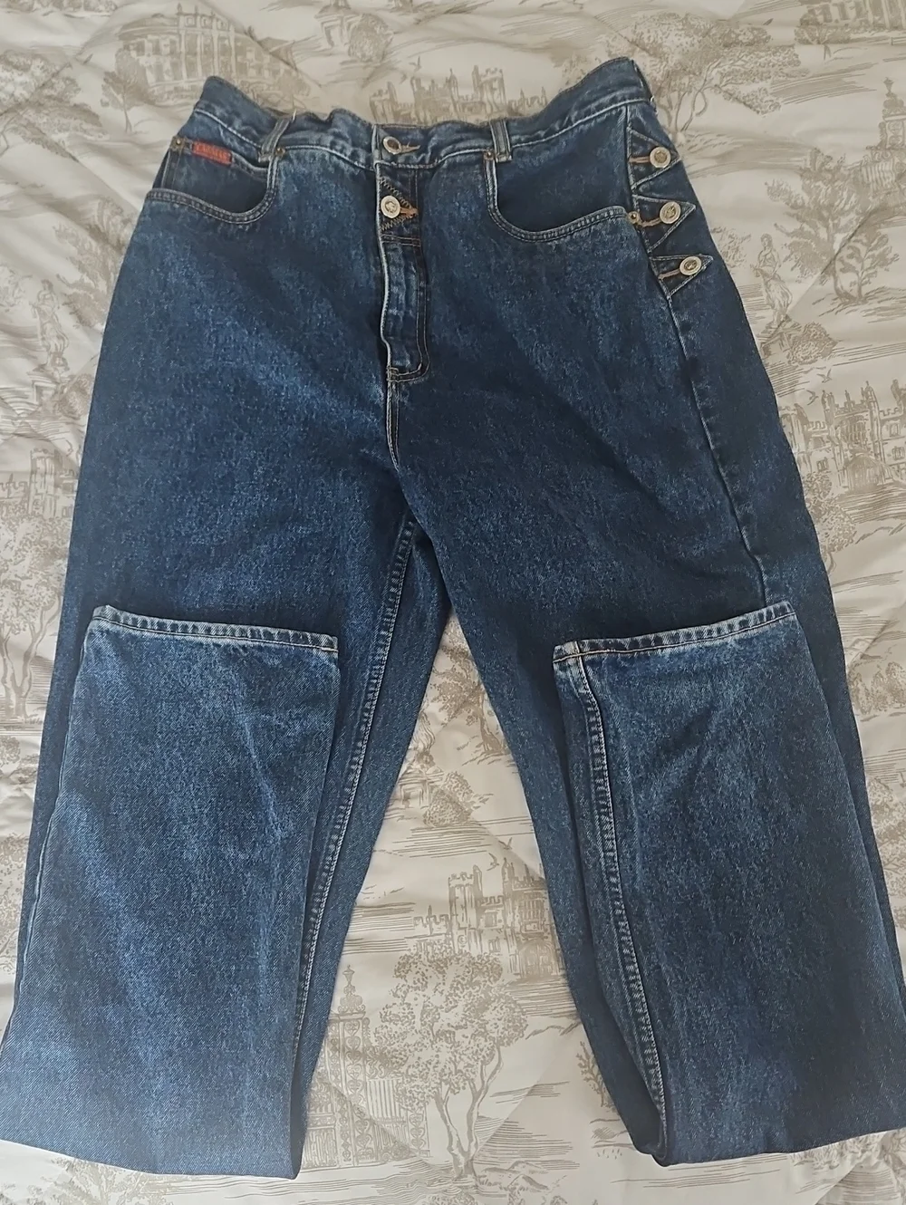 Vintage Lawman Western Dark Blue Women's Jeans With Side Button Detail